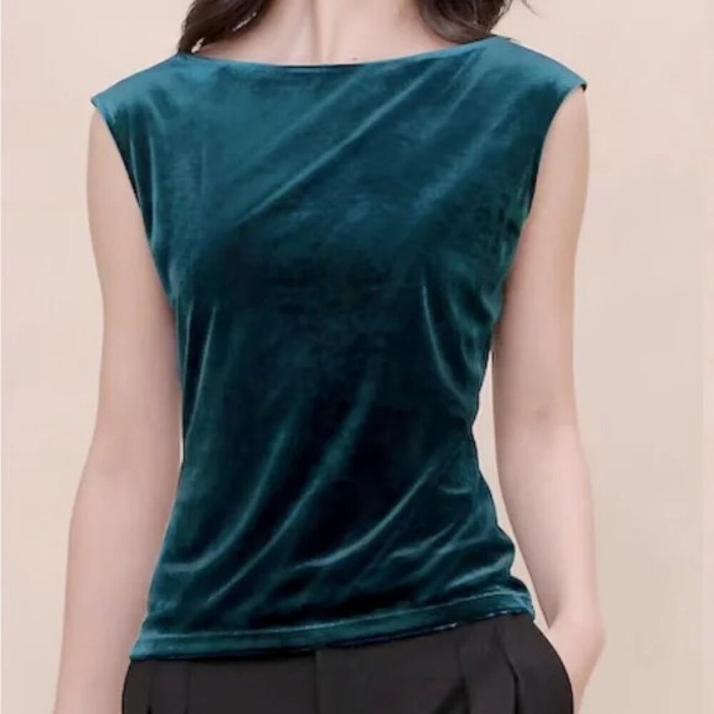 S Banana Republic Velvet Top Sleeveless Teal Jade With Stretch NWT